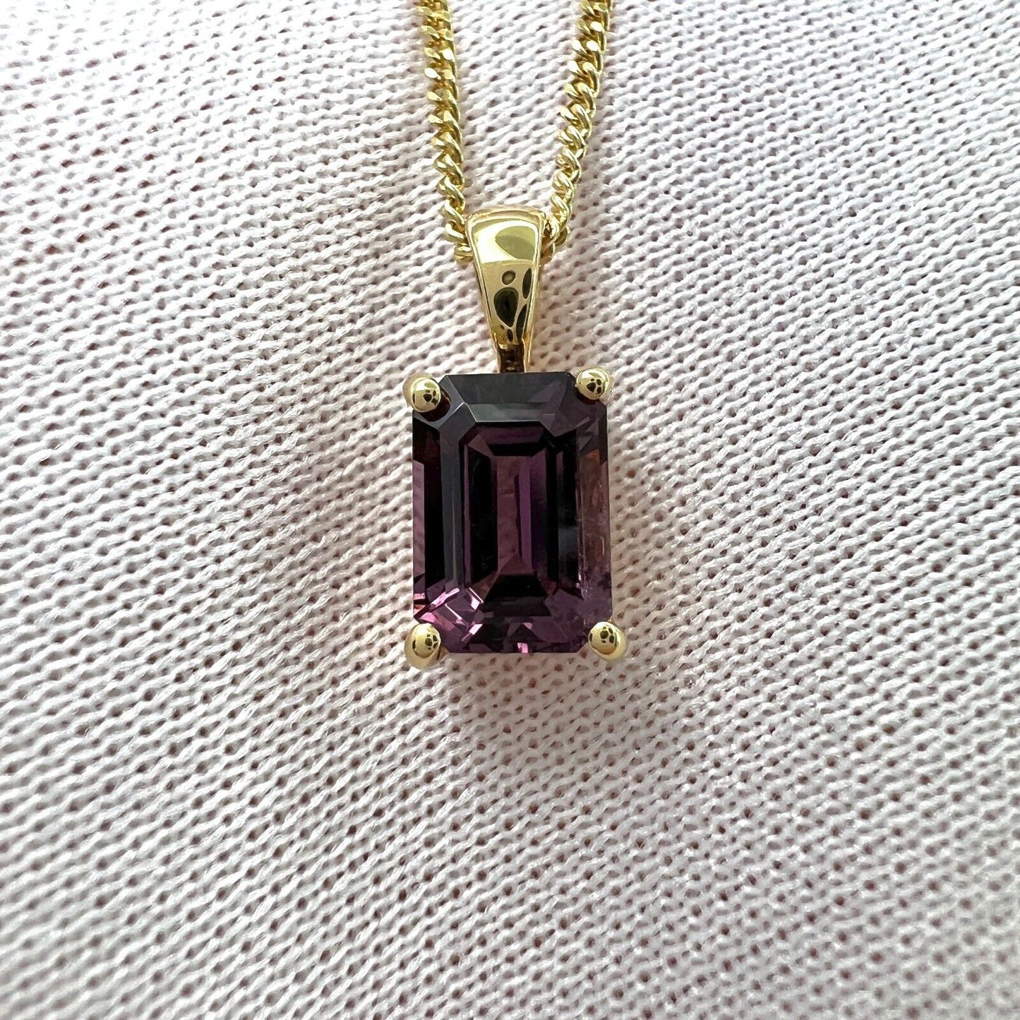 NATURAL 1.17ct Pink Purple Spinel Emerald Cut 18k Yellow Gold Pendant Necklace