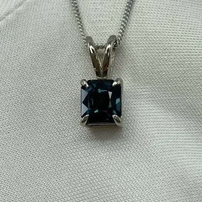 1.44ct IGI CERTIFIED Deep Teal Blue UNTREATED Sapphire 18k White Gold Pendant