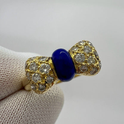 Vintage Van Cleef & Arpels Lapis Lazuli Diamond 18k Yellow Gold Ribbon Bow Ring