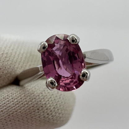 Fine Natural 1.05ct Vivid Pink Sapphire Oval Cut 18k White Gold Solitaire Ring