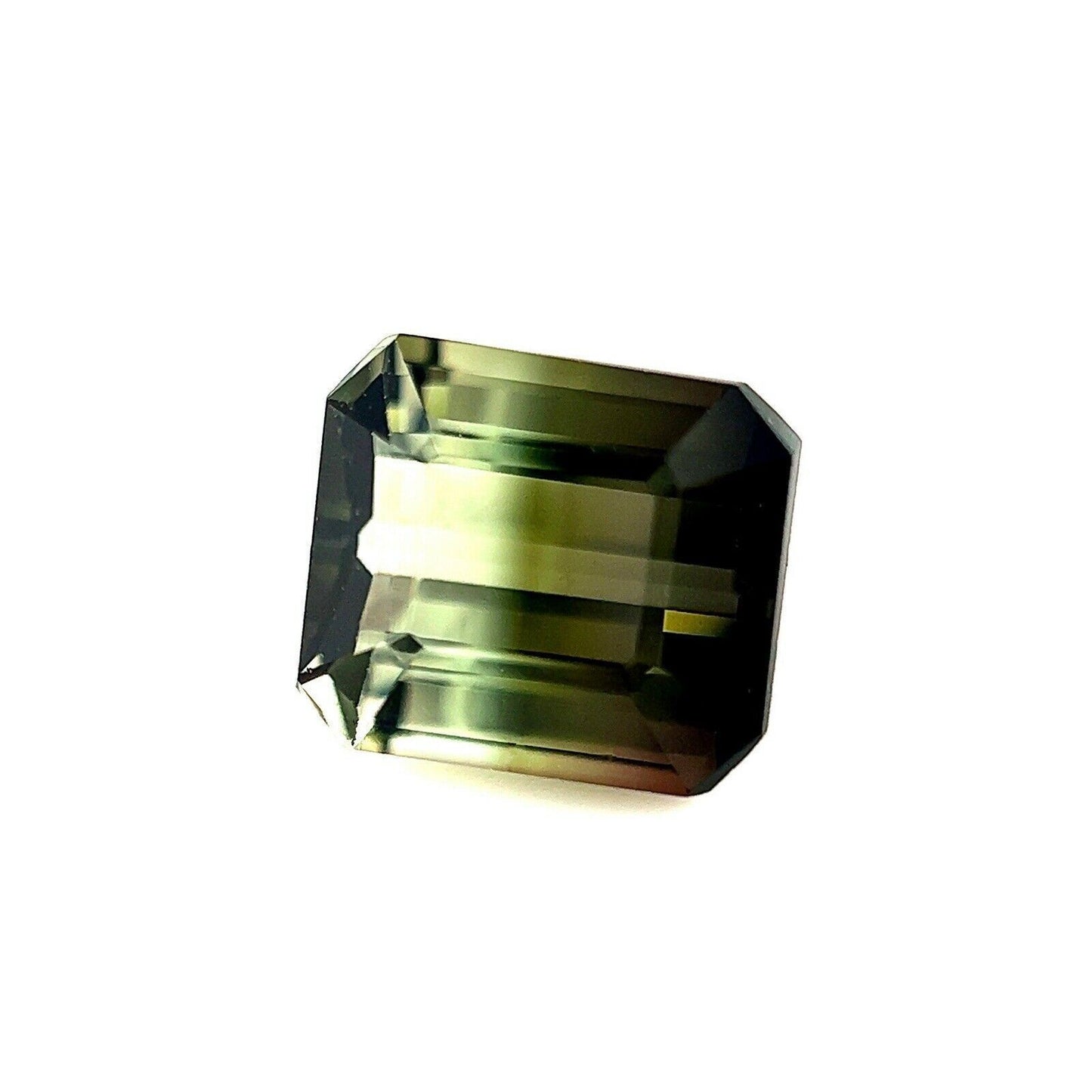 Natural BI COLOUR Tourmaline 1.60ct Green White Octagon Emerald Cut 7x6mm VVS