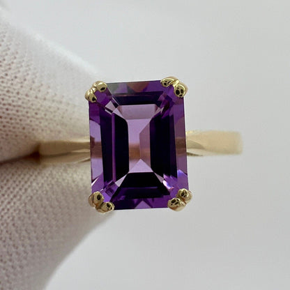 1.60ct Vivid Purple Amethyst Emerald Octagonal Cut 9k Yellow Gold Solitaire Ring