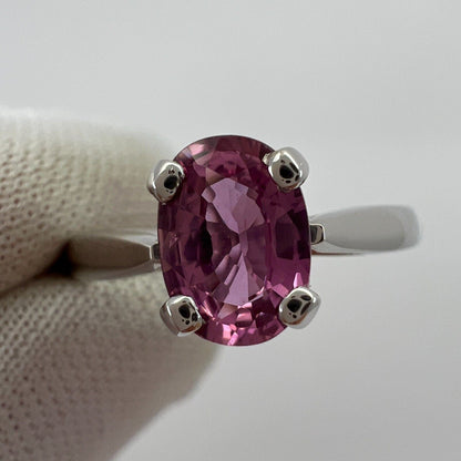 Fine Natural 1.05ct Vivid Pink Sapphire Oval Cut 18k White Gold Solitaire Ring