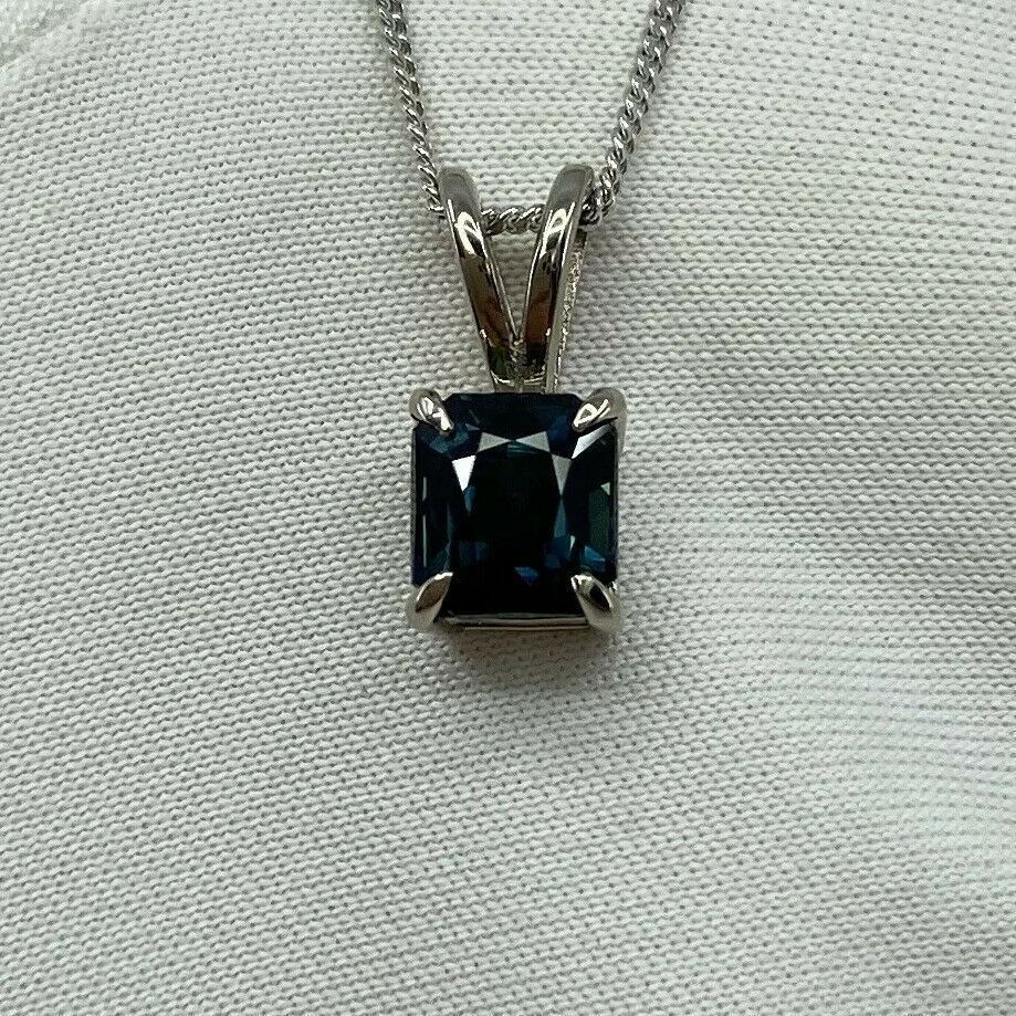 1.44ct IGI CERTIFIED Deep Teal Blue UNTREATED Sapphire 18k White Gold Pendant