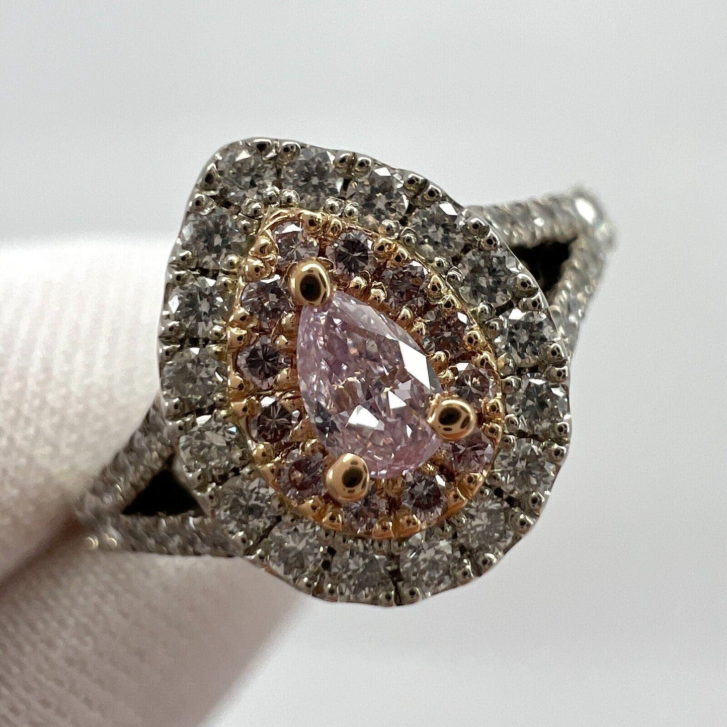 IGI Certified Untreated Pink Diamond 18k Rose And White Gold Cluster Halo Ring