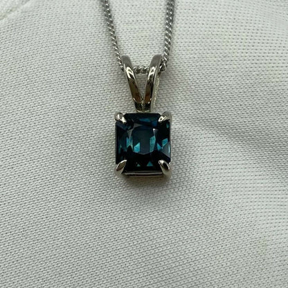 1.44ct IGI CERTIFIED Deep Teal Blue UNTREATED Sapphire 18k White Gold Pendant